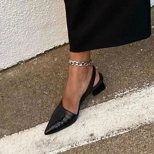 Women's Sandals Block Heel Sandals Plus Size Comfort Shoes Work Daily Chunky Heel Pointed Toe Elegant Minimalism Faux Leather Ankle Strap Snake Black Brown