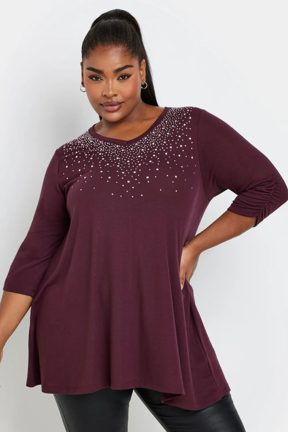 YOURS Curve Black Diamante Stud Swing Top