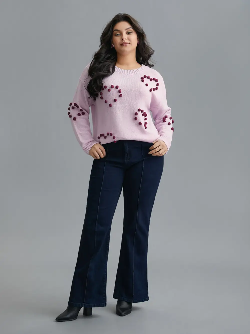3D Hearts Drop Shoulder Sleeve Pullover