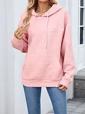 Women's Texture Blouse Pullover Hoodie Sweatshirt Plain Streetwear Casual Long Sleeve Hooded Regular Tops Street Holiday Going out Pocket Black Pink Brown Khaki Gray Fall