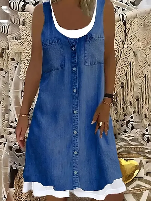 Women's Shift Dress Midi Dress Gray Sleeveless Floral Fake two piece Summer Spring Crew Neck Modern 2023 5XL