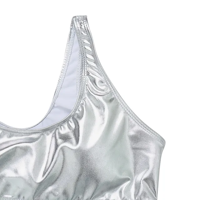 Women's Swimwear One Piece Monokini Bathing Suits Normal Swimsuit Tummy Control Glitter Slim Solid Color Split gold Split silver Siamese gold Siamese silver Bathing Suits Sexy Active Vacation