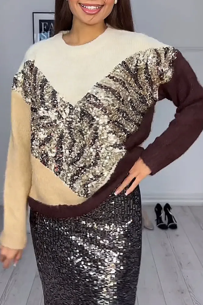 Women's fashion leopard print sequined sweater