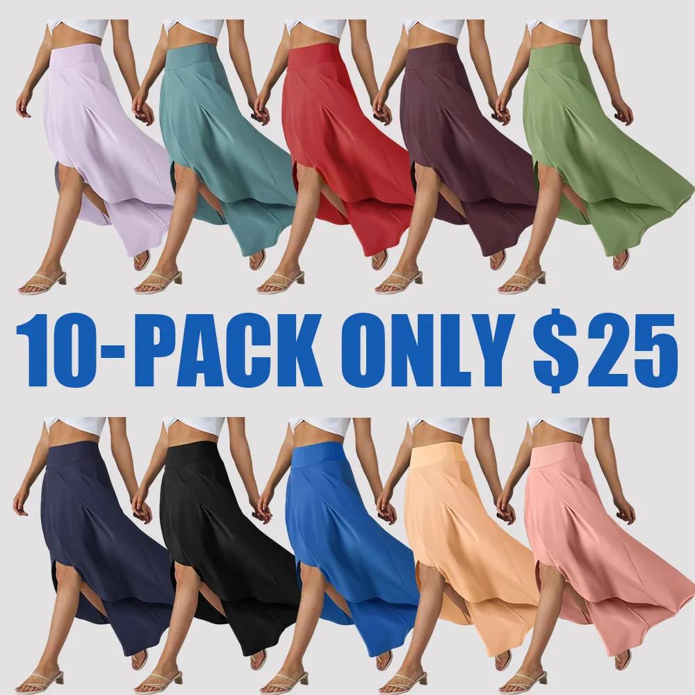 High Waisted 2-in-1 Maxi Skirt – Flowy, Quick-Dry, High-Low Hem with Ruffle Detail