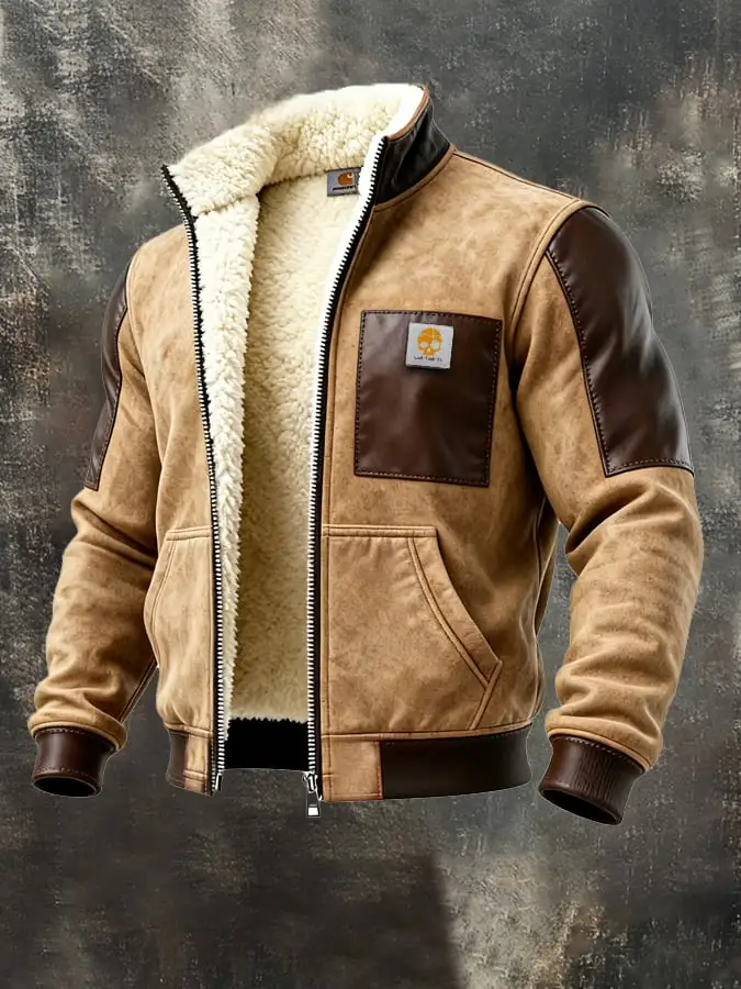 Men's Vintage Suede and Leather Multi-Pocket Outdoor Jacket
