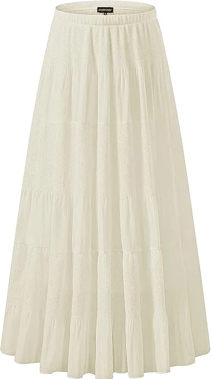 Women's Chiffon Elastic High Waist Pleated A-Line Flared Maxi Skirts