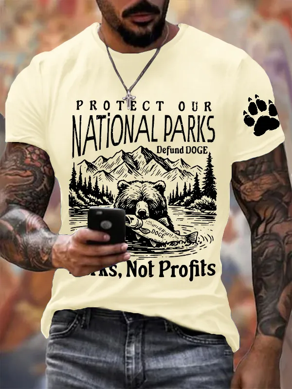 Men'S T-Shirt Pure Cotton Men'S Protect Our National Parks Printed Round Neck T-Shirt