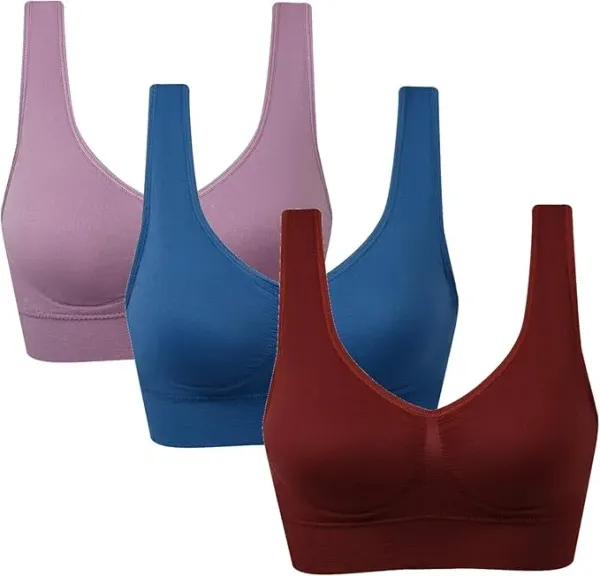 Women's 3 Pack Seamless Comfortable Sports Bra with Removable Pads
