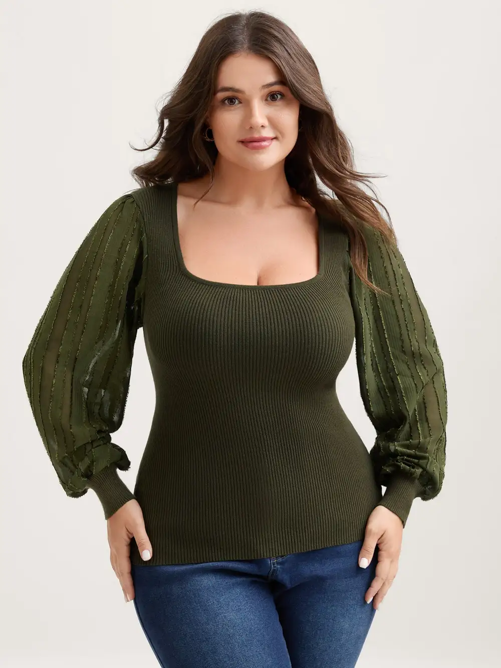 Bodycon Fit Textured Square Neck Pullover