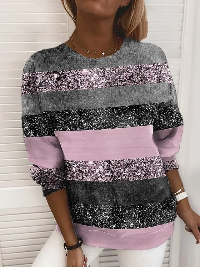 Women's Sweatshirt Pullover Stripes Print Casual Sports 3D Print Active Streetwear Hoodies Sweatshirts  Green Blue Purple