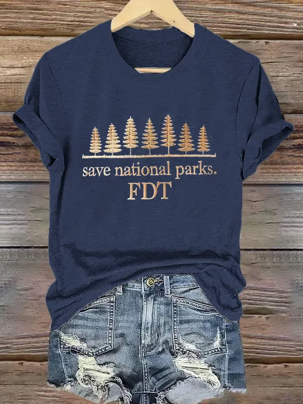 Women'S T-Shirt Women'S Retro Save National Parks FDT Print T-Shirt