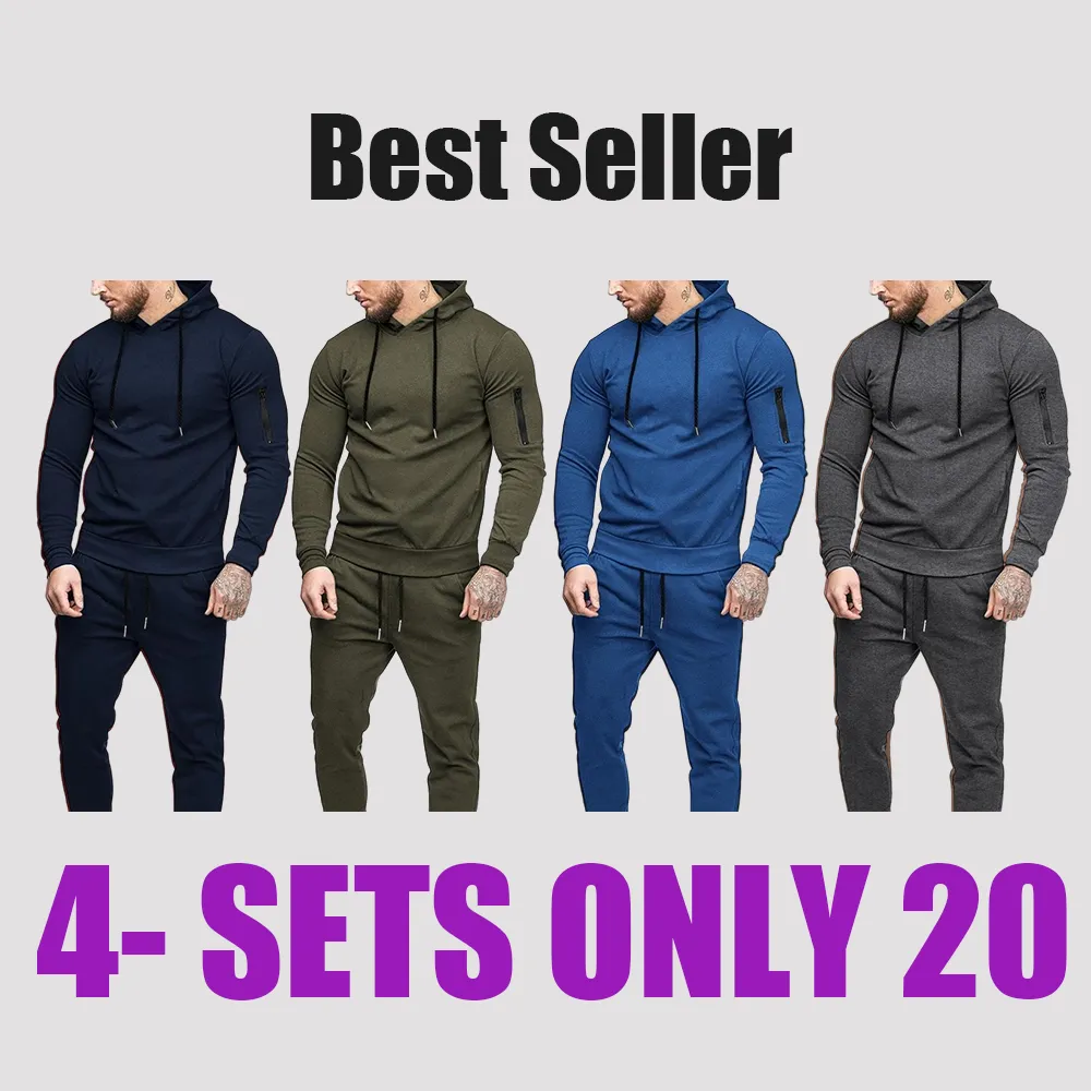 Men's Tracksuit Hoodie Set Hooded Athletic Sweatsuits Casual Running Jogging Sport Suit Sets Classic Menswear Cotton Elastic