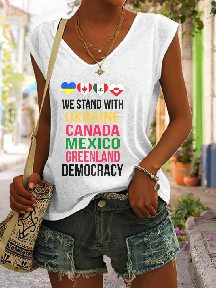 Women's We Stand With Ukraine Canada Mexico Greenland Democracy V-neck Vest