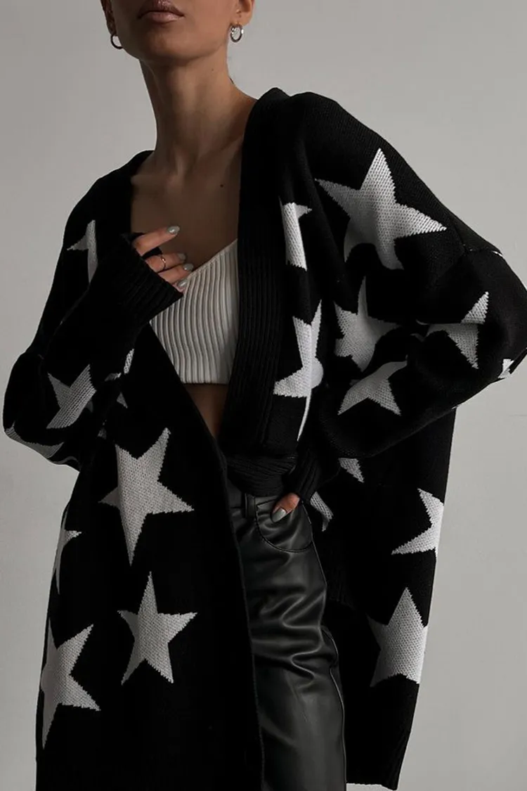 Loose Star Long Sleeve Sweater Cardigan