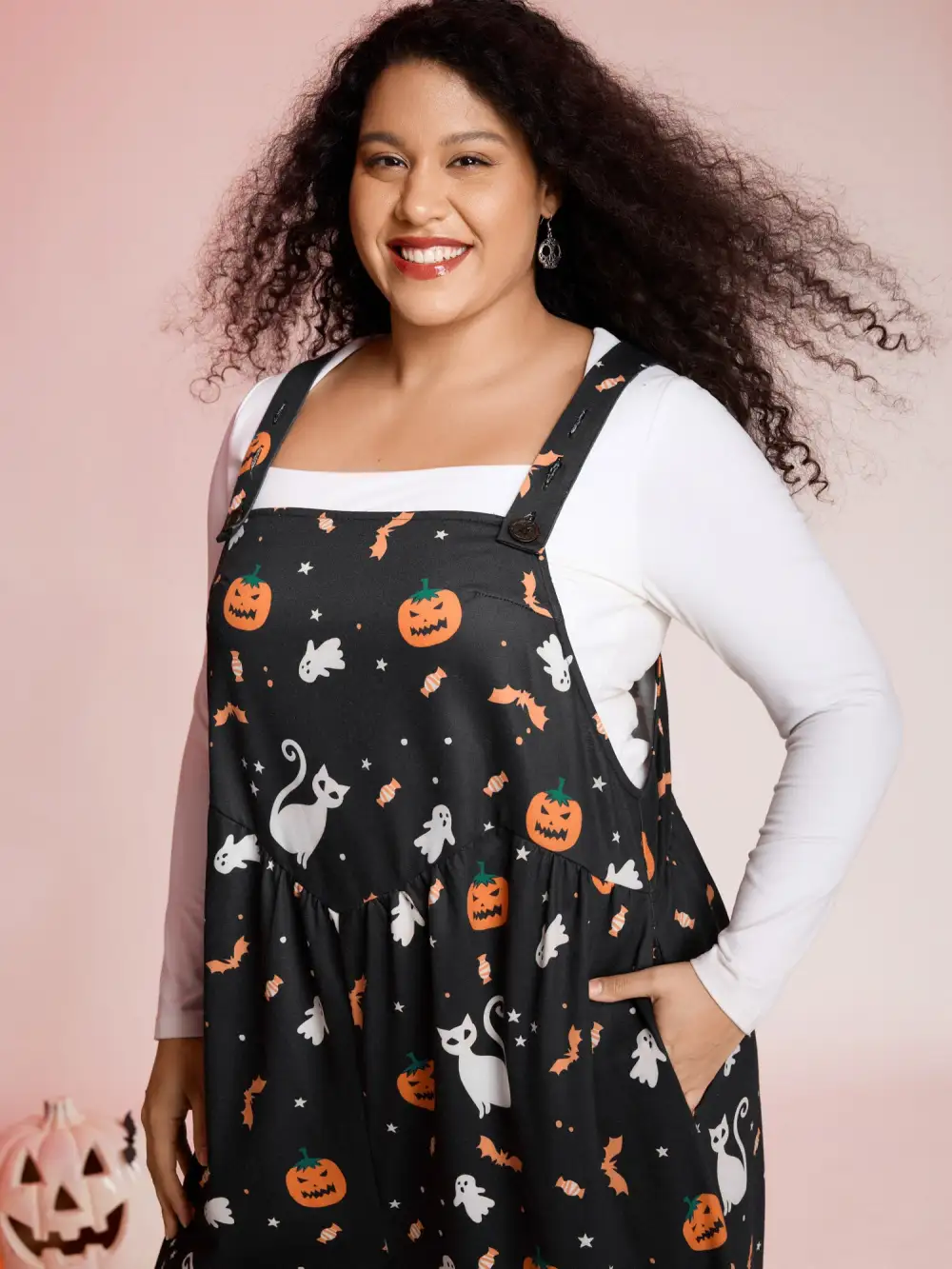Halloween Elements Print Stretchy Waist Jumpsuit