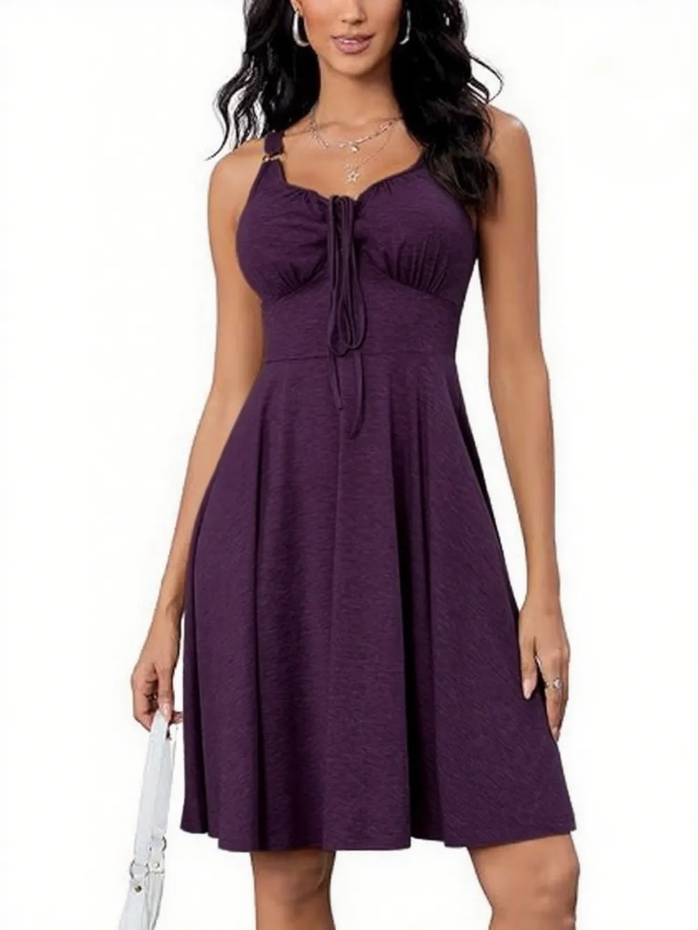 Women's Lace-Up Tie Front A-Line Tank Dress – Casual Summer Style