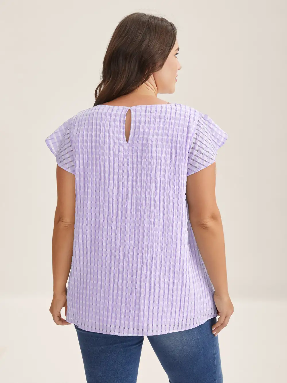 Textured Sheer Lined Flutter Sleeve Blouse