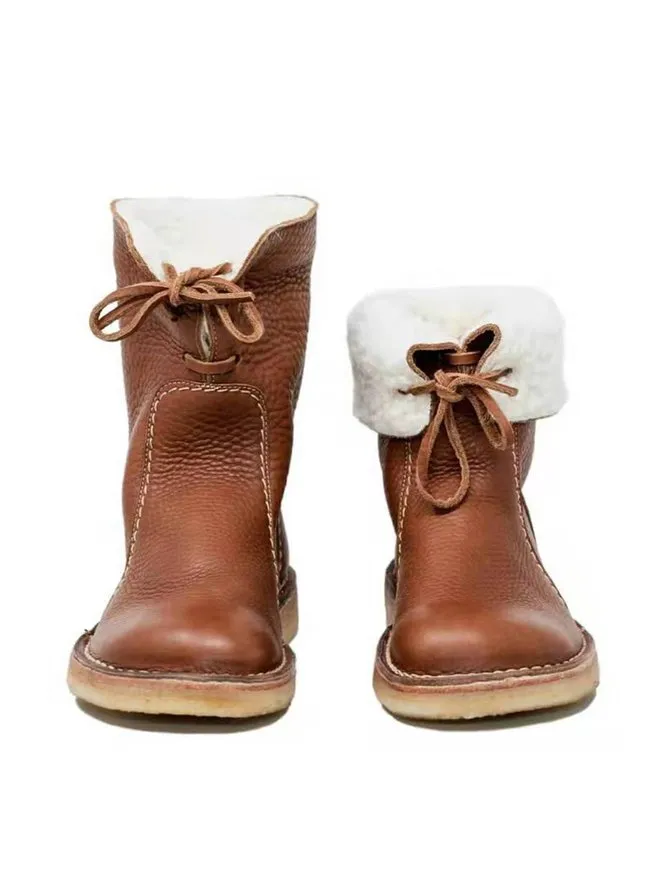 Women Casual PU Boots Full Waterproof Insulated Low Heel Winter Boots