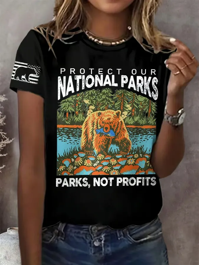 Women'S Support National Parks Print Round Neck T-Shirt