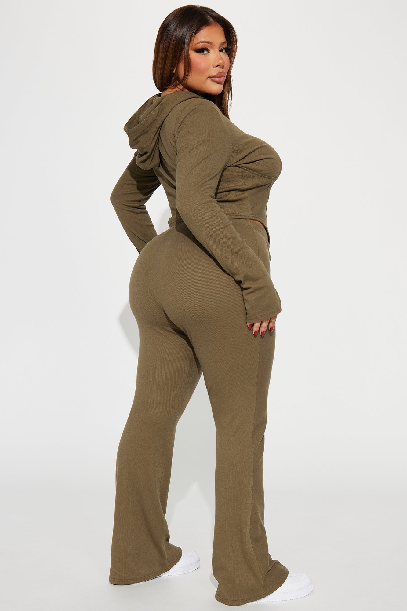 Faye Ribbed Pant Set - Olive