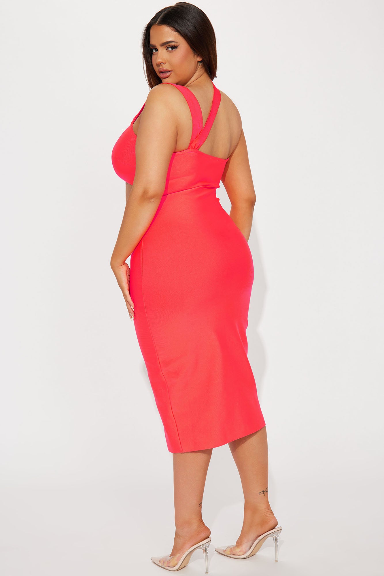 Evangeline Bandage Midi Dress - Neon Pink