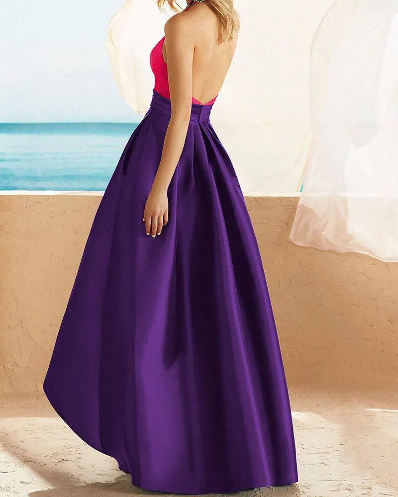 Backless Color-block Women Dress