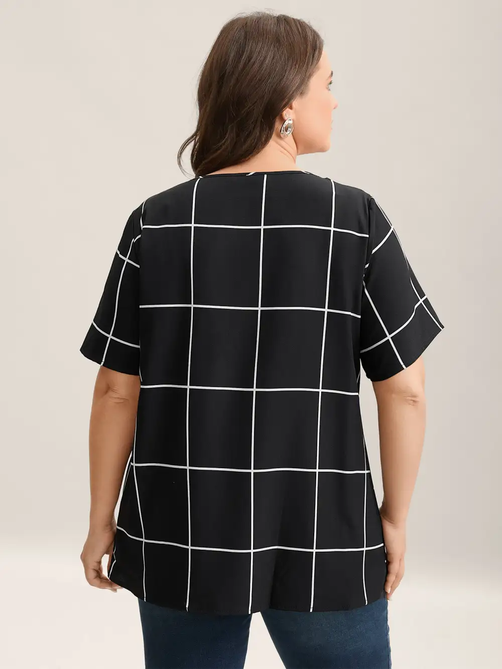 Plaid Crumpled V-Neck Fitted Shirt