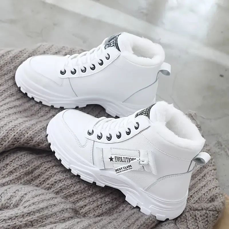Cozy Winter High Top Sneakers - Fashion Sneakers with Plush Lining, Thick Soles, and Lace-up Closure for Cold Weather - Warm, Comfortable, and Supportive Shoes for Women