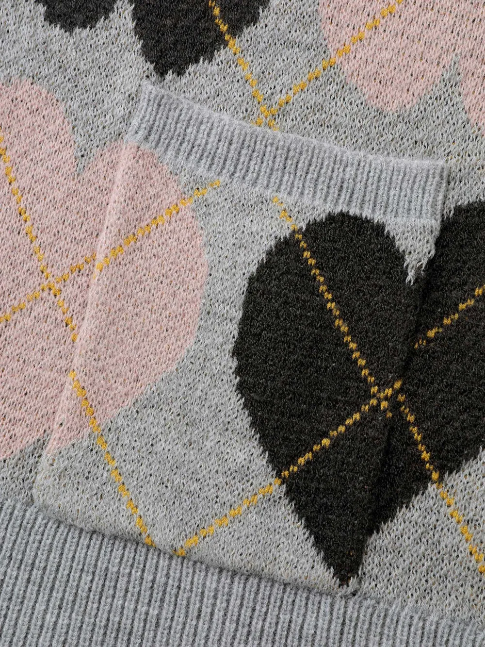 Cozy Hearts Jacquard Pattern Pockets Knit Cardigan