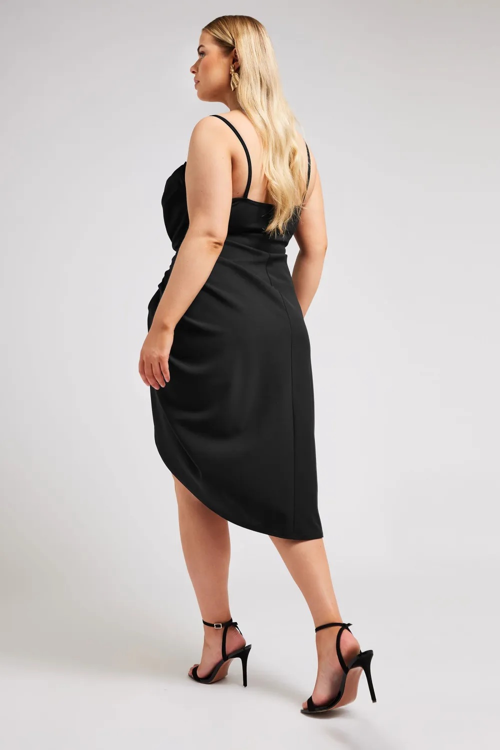 YOURS LONDON Curve Black Cowl Neck Gathered Dress