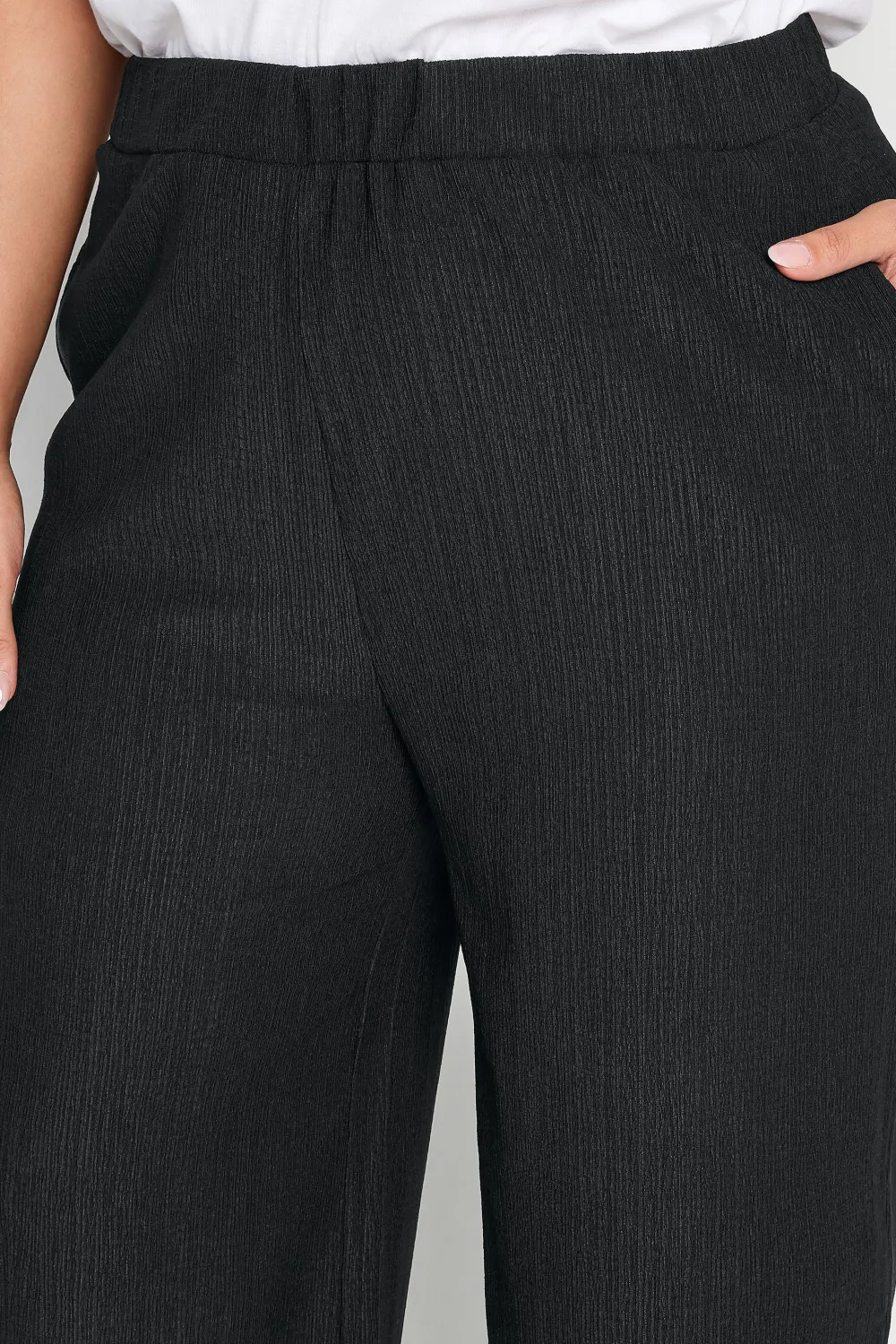 YOURS Curve Khaki Green Textured Wide Leg Trousers