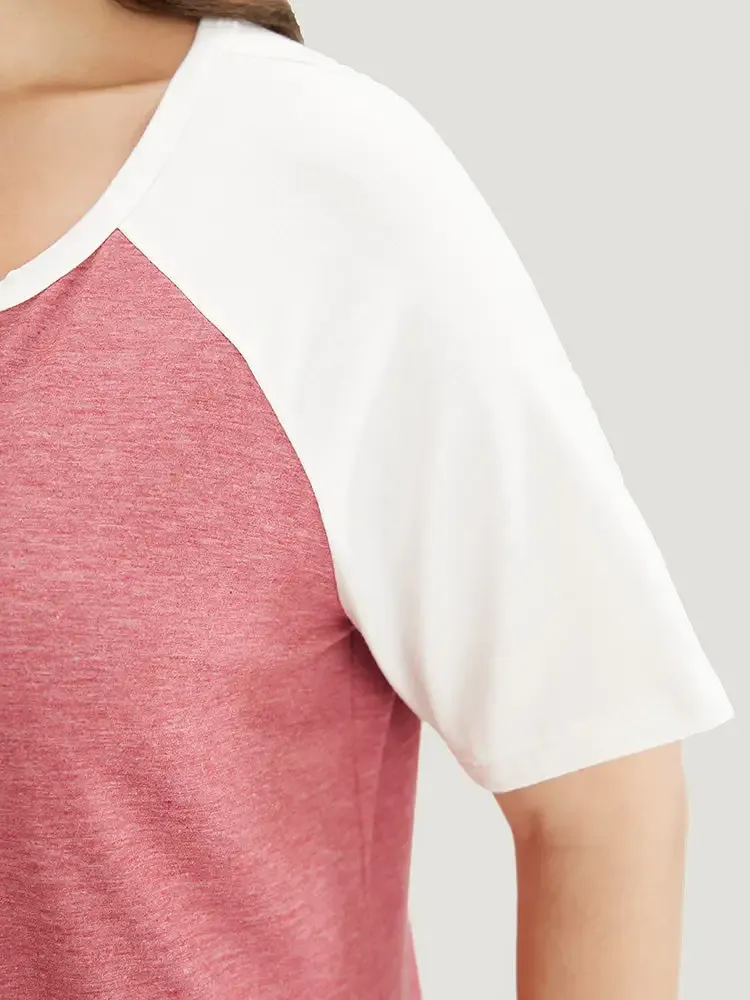 Colorblock Contrast Notched Raglan Sleeve T-shirt