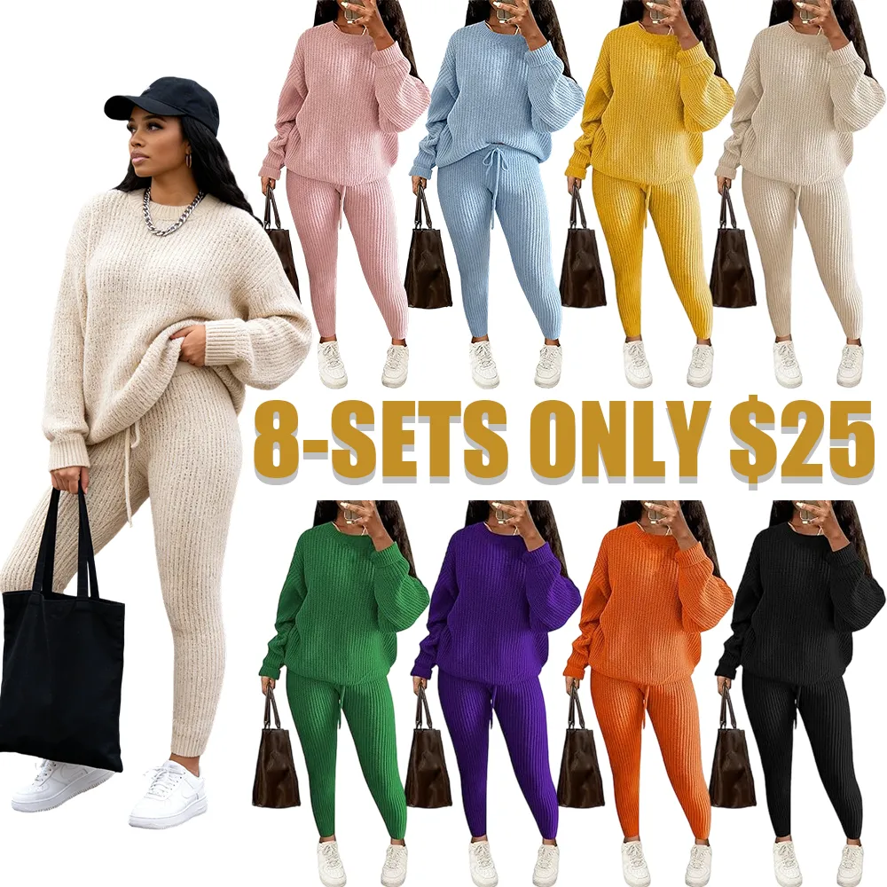 Women's Fall/Winter Solid 2-Piece Knit Set