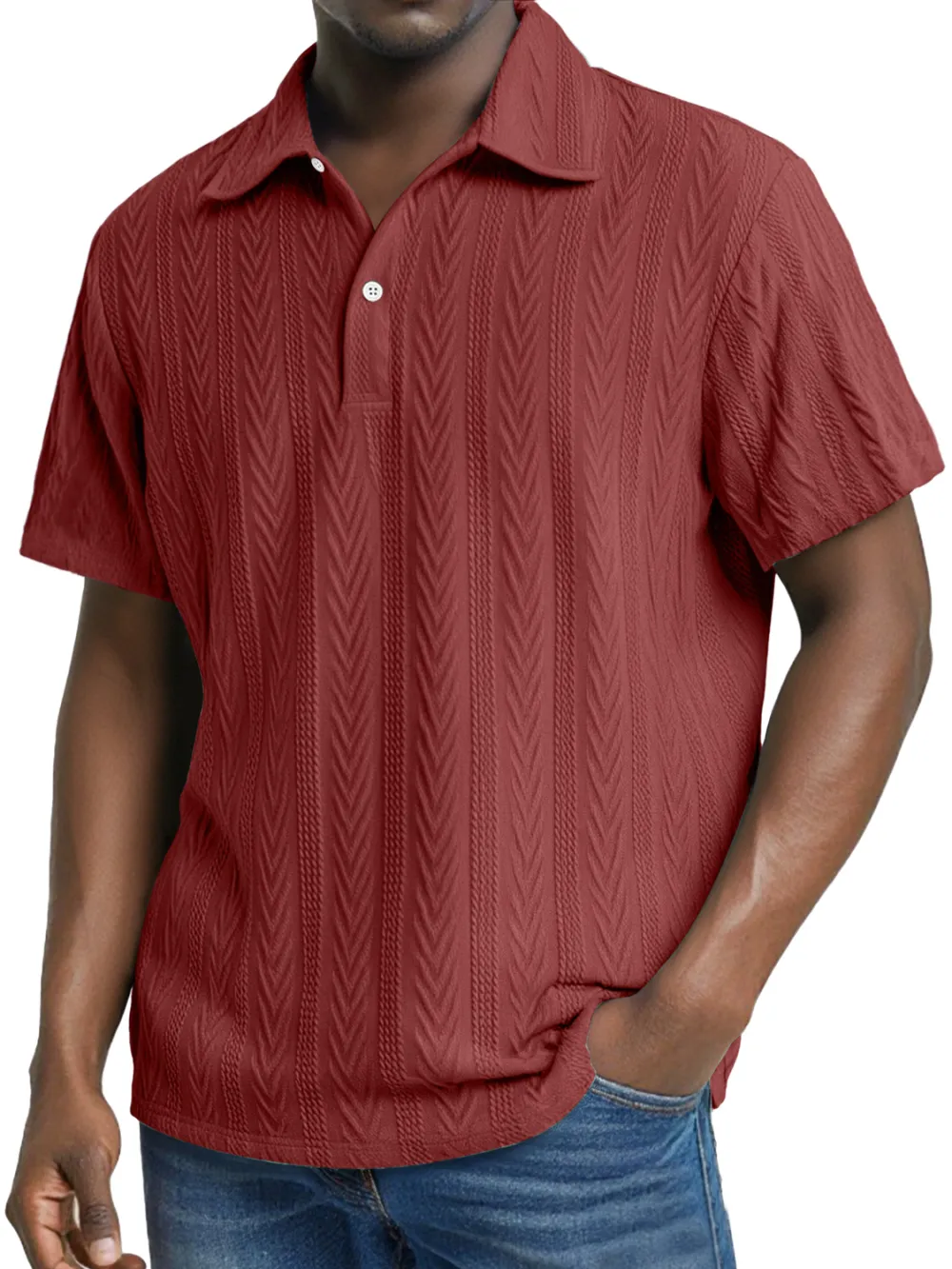 Men's Daily Jacquard Texture Casual Lapel Button Short-sleeved Polo Shirt