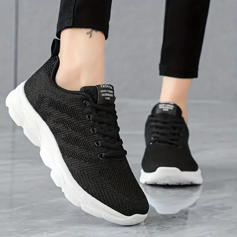 Comfortable Striped Fabric Low Top Sneakers - Lightweight, Breathable, Embroidered, Lace Up, EVA Sole, Fabric Inner and Insole - Perfect for Casual Outdoor Activities All Season