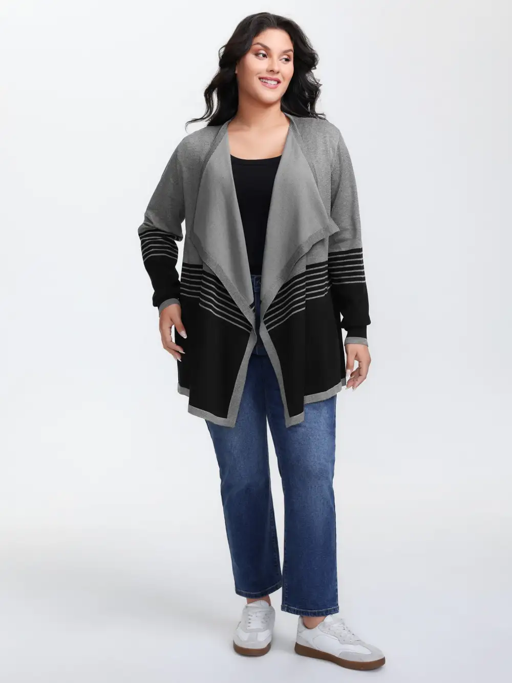Supersoft Stripes Asymmetrical Collar Knit Cardigan