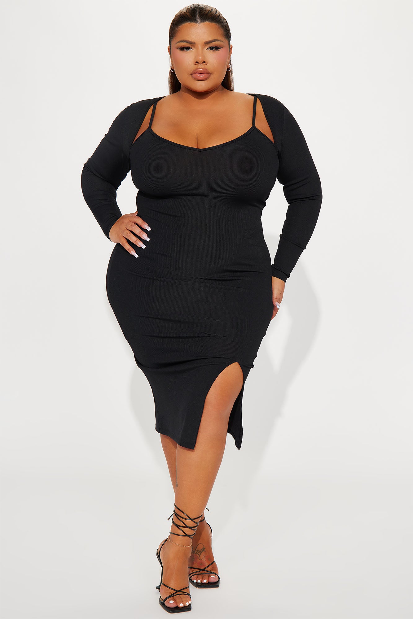Nora Ribbed Midi Dress - Black