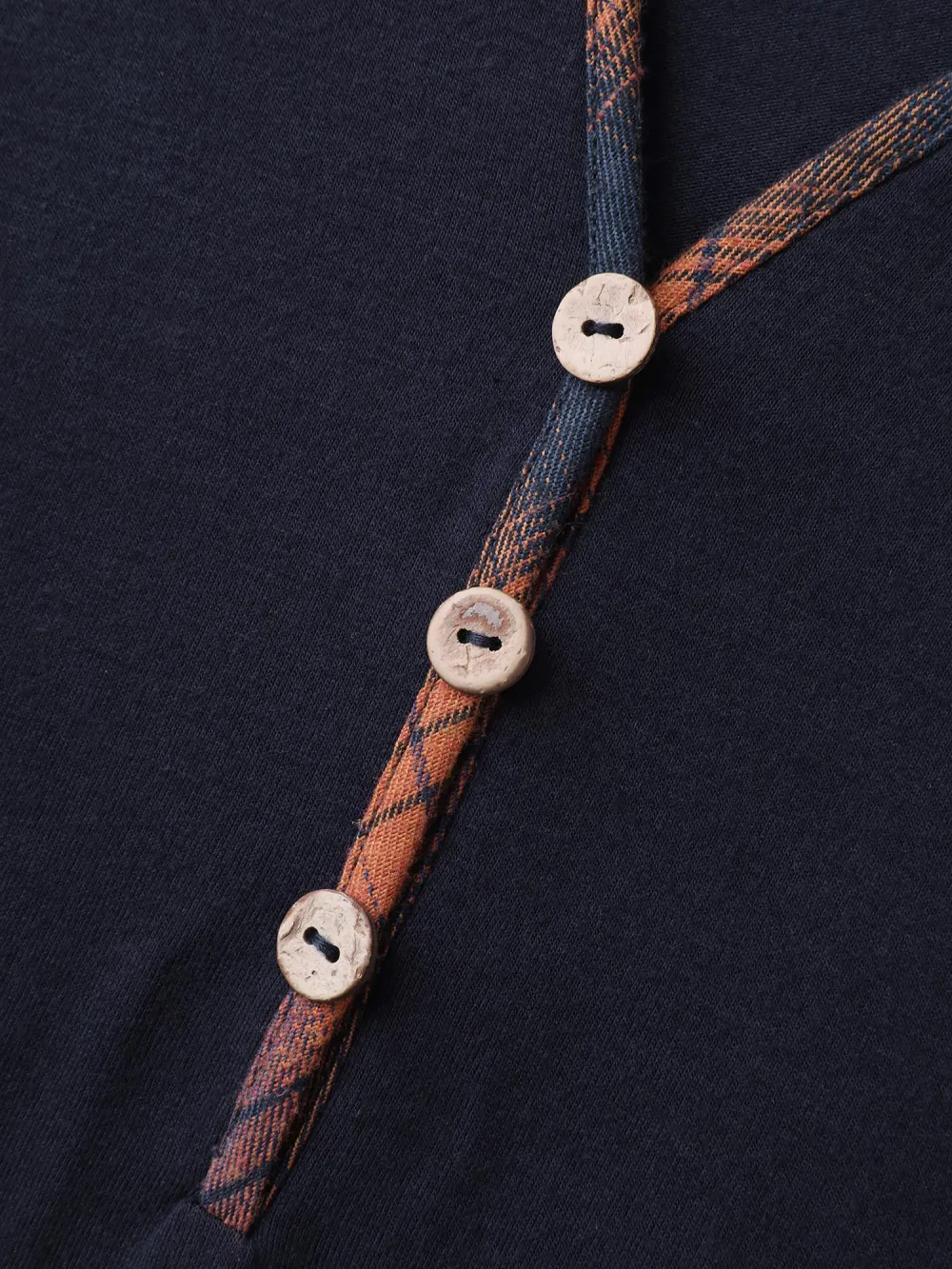 Stretchy Plaid Sleeve Split Neck T-Shirt