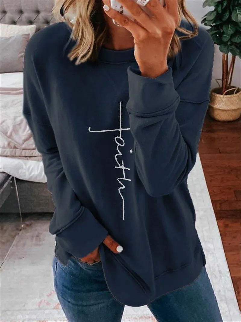 Women's T-Shirts Casual Printed Round Neck Long Sleeve T-Shirt（⚡Clearance Sale）