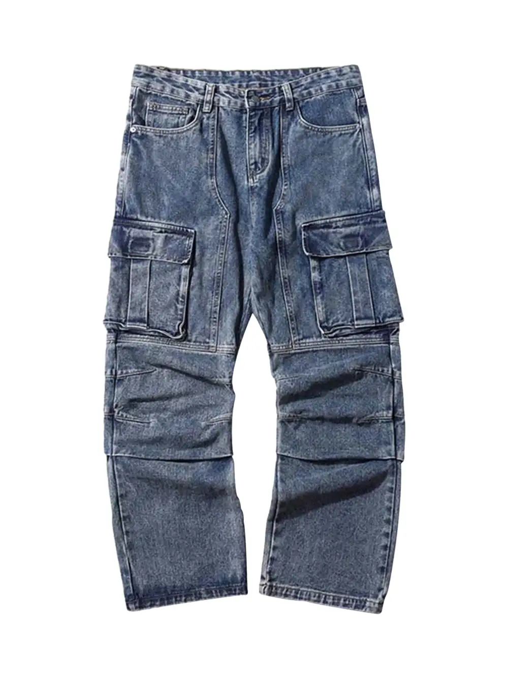 Washed And Distressed Multi-pocket Jeans - 1698