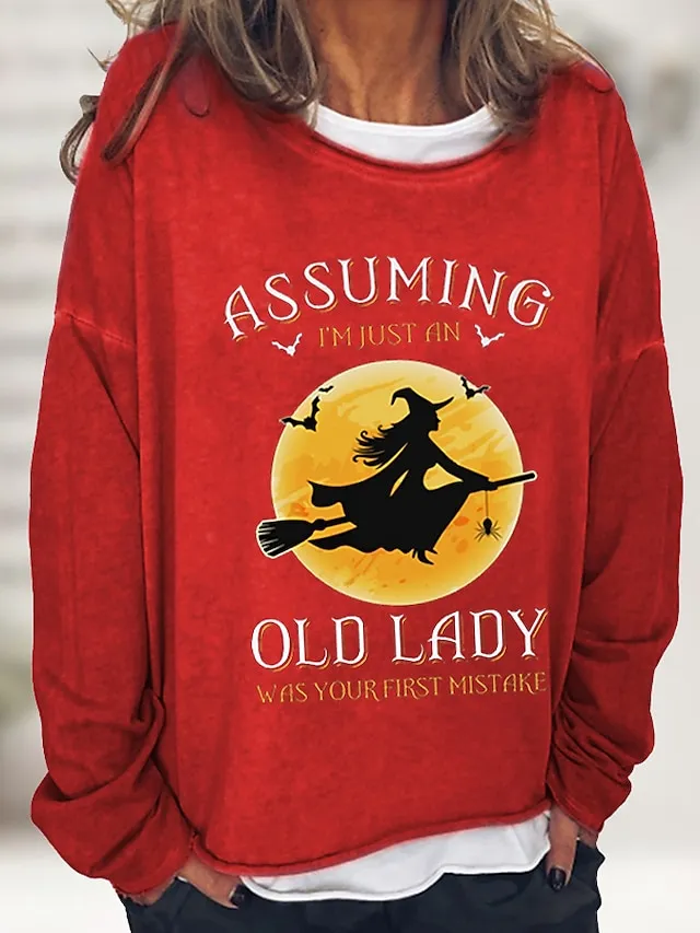 Women's Pullover Letter Halloween Casual Print Black Red Royal Blue Basic Casual Halloween Loose Fit Crewneck Long Sleeve Micro-elastic Spring Fall Fall & Winter