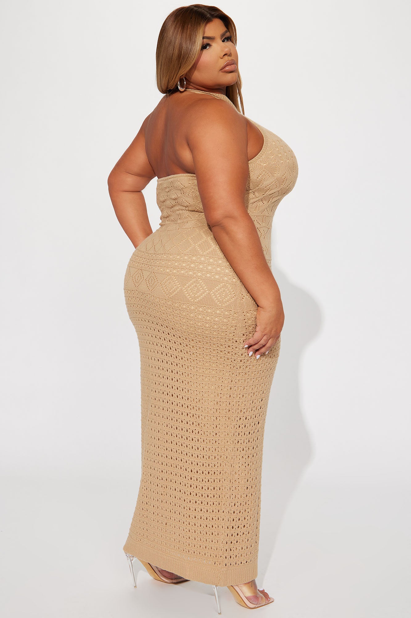 Resort Paradise Halter Crochet Maxi Dress - Taupe