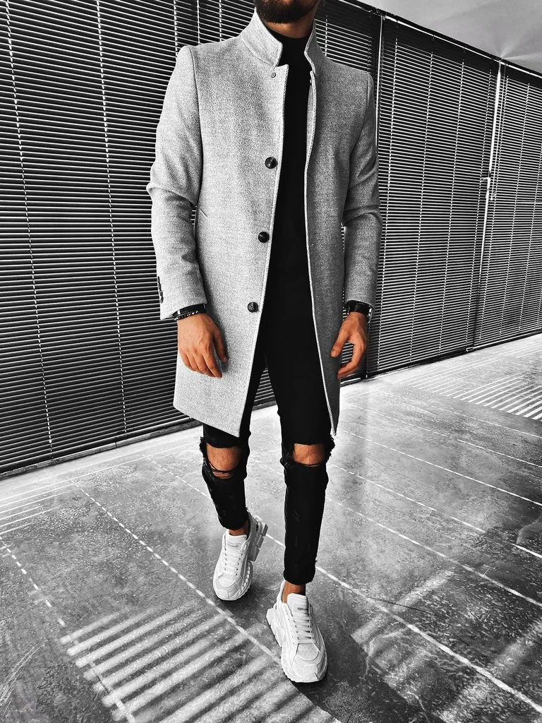 Single-breasted Stand-collar Coat