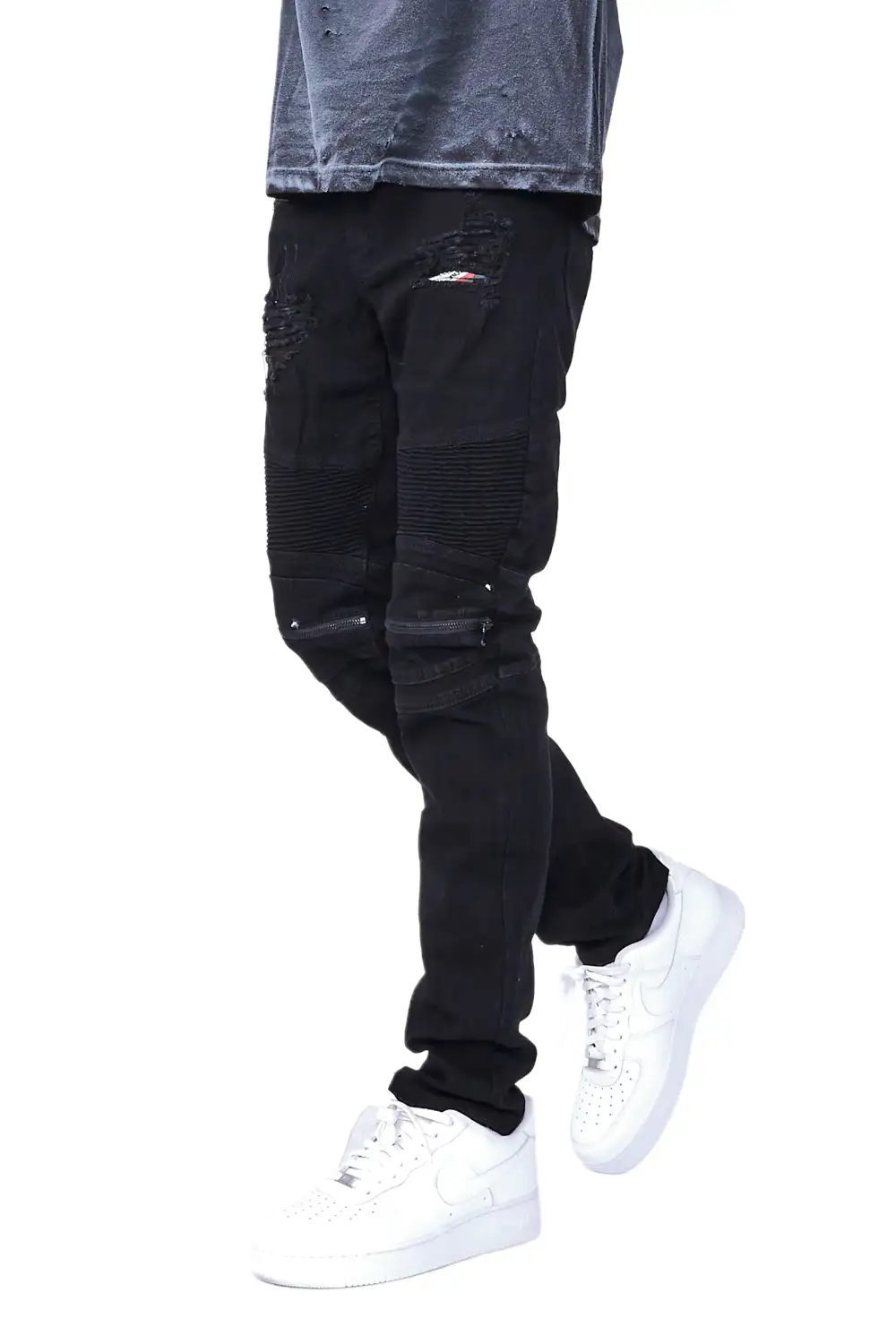 Bk Signature Biker / Zipper Knee Jean- Black