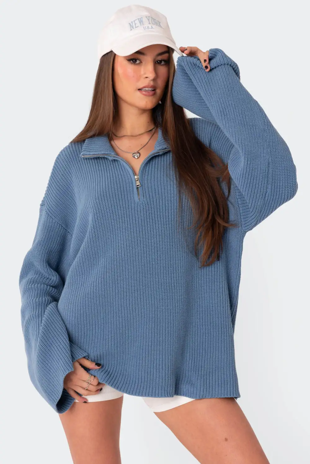 Amour High Neck Oversized Zip Sweater