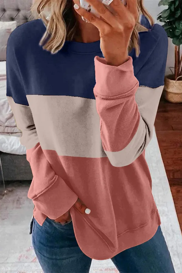 Colorblock Long Sleeve Crew Neck Top