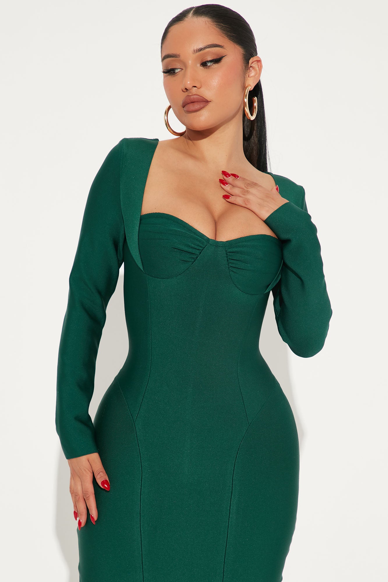 Always Good Long Sleeve Bandage Midi Dress - Hunter