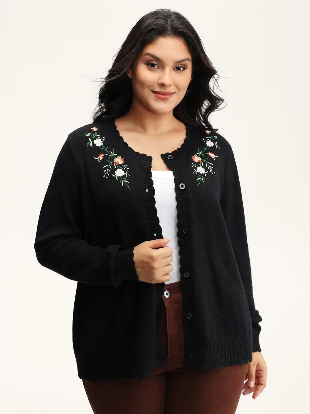 Supersoft Floral Embroidery Buttons Knit Cardigan