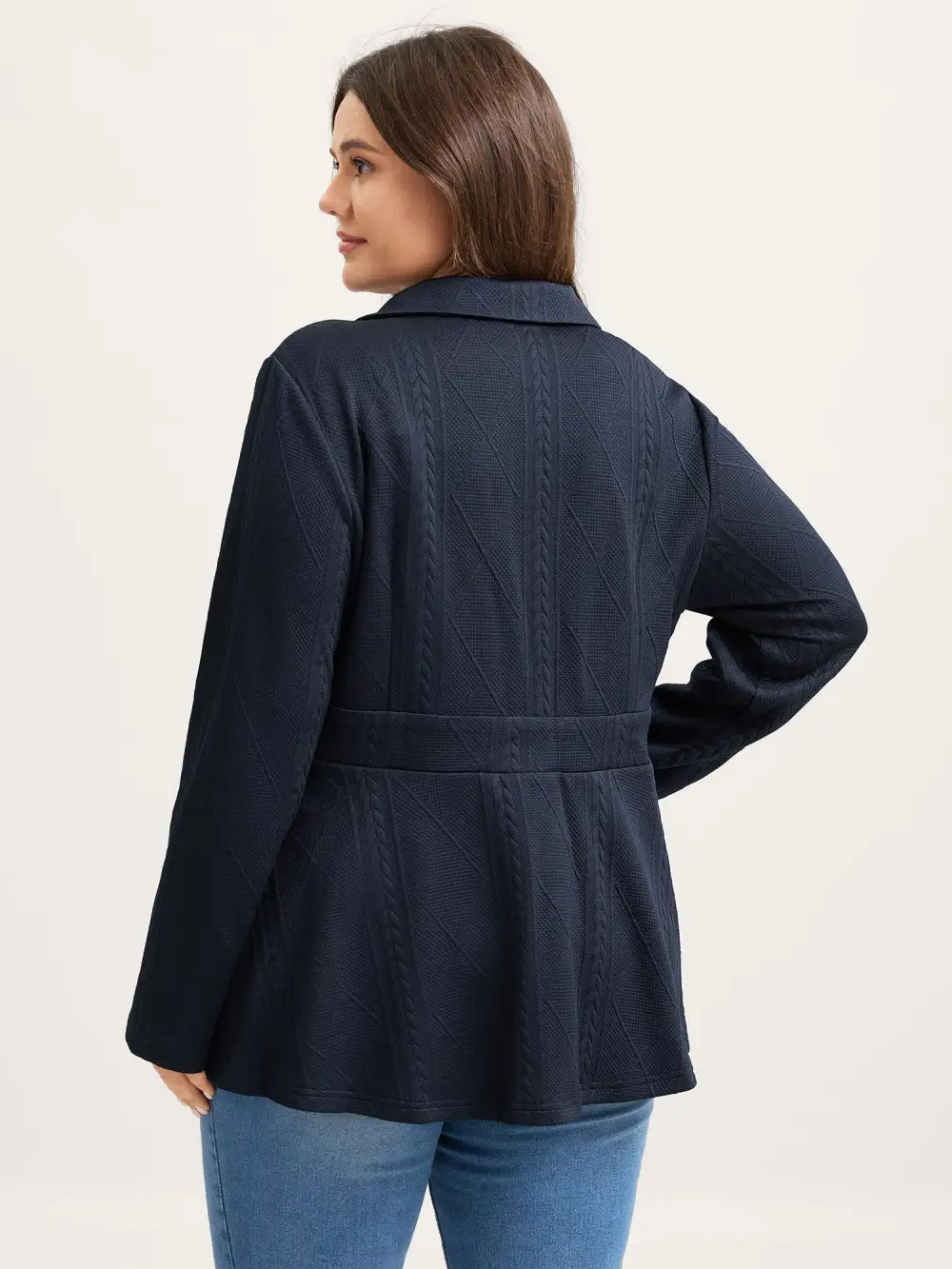 Textured Waist-Defining Solid Blazer