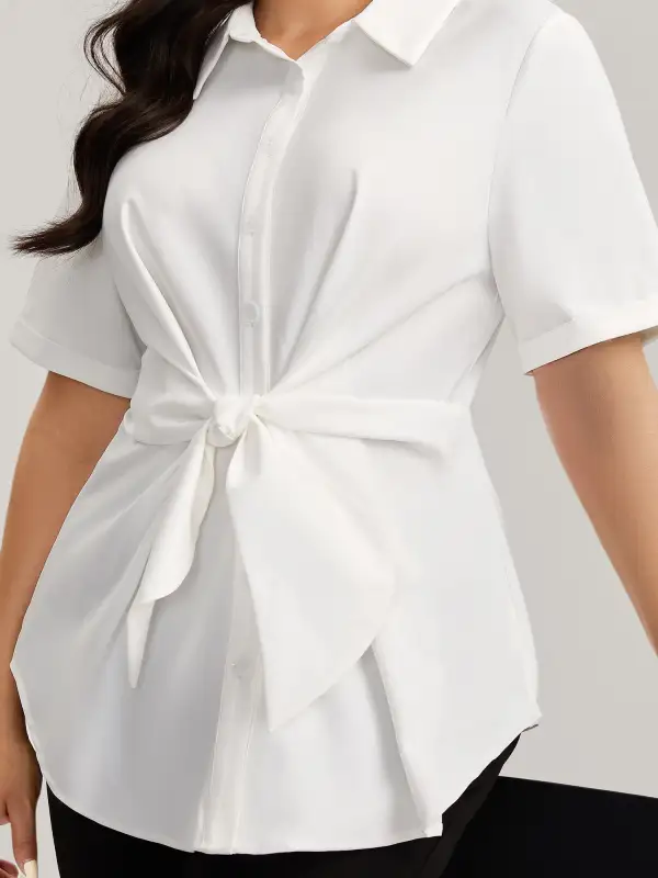 Knotted Front Asymmetrical Hem Blouse